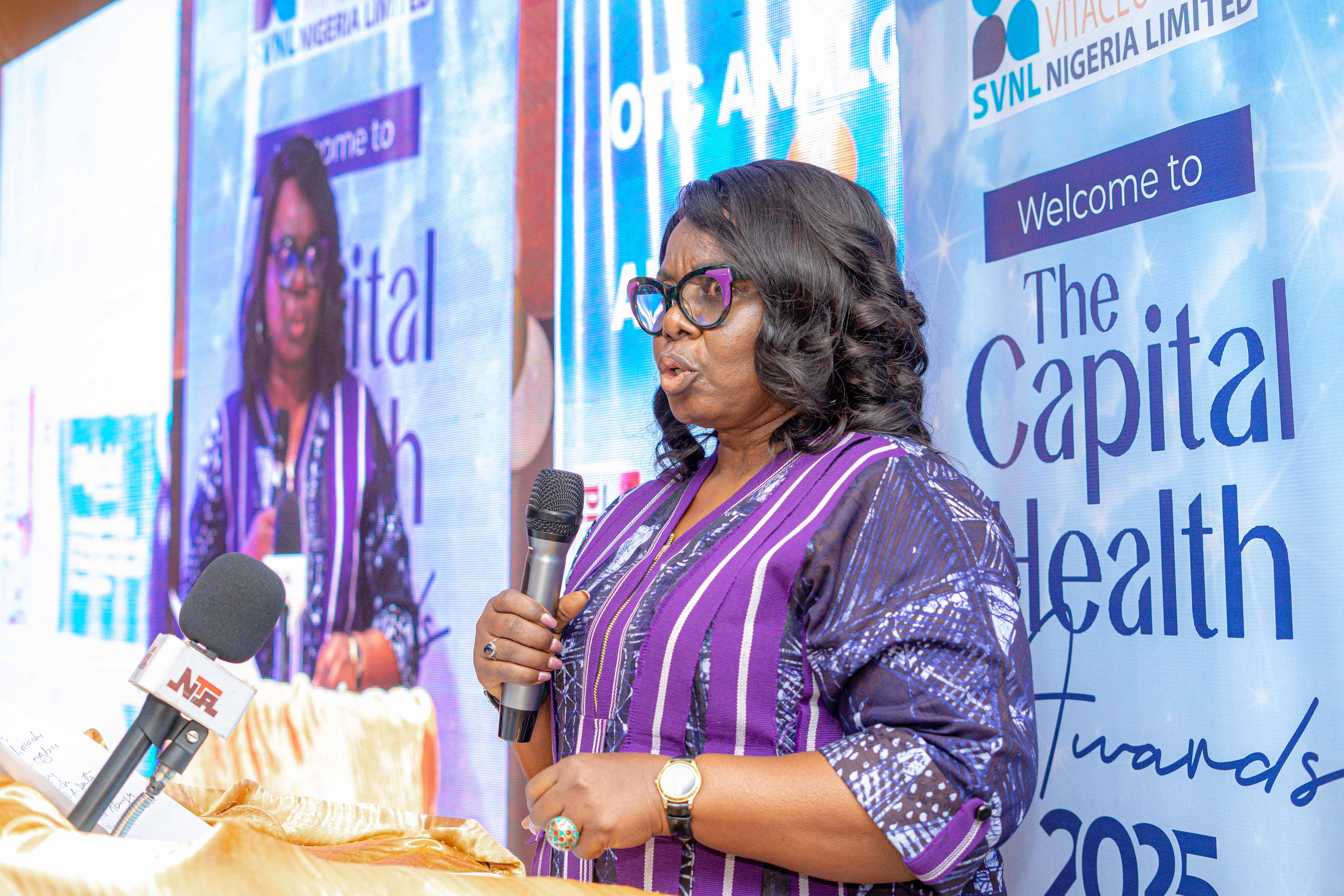 Salomey Eferemo addressing guests and the media at the Capital Health Awards